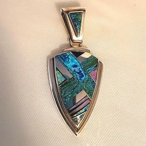 Robert Vandever Native American Silver pendant inlaid opal, turquoise, onyx,
